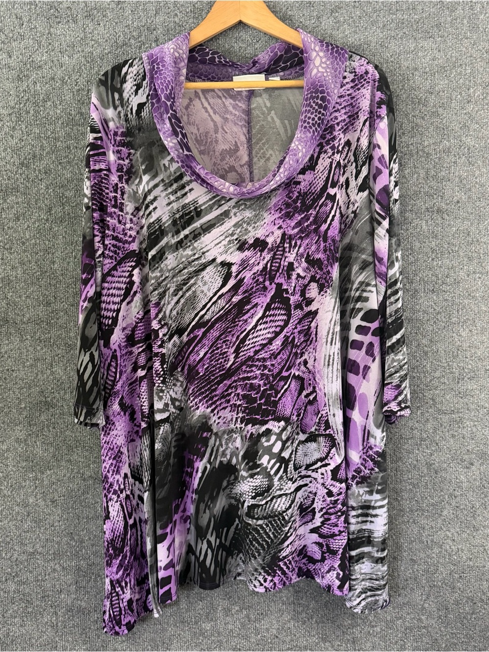 Susan Graver Womens 3X Tunic Top Cowl Neck Purple Office Casual Stretch Flowy